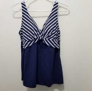 *L73* Ladies Lands' End swim top.  Navy with navy and white striped bodice.